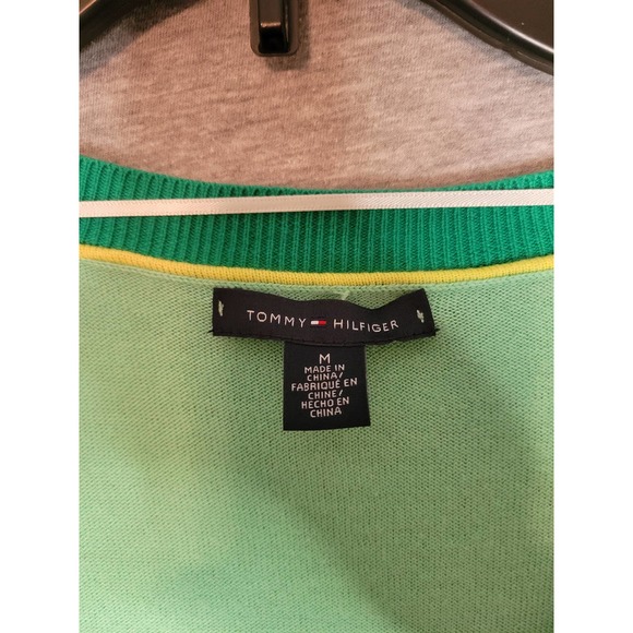 Girl's Tommy Hilfiger Green Purple Color Block  Pockets Cardigan Sweater Medium - Picture 4 of 11